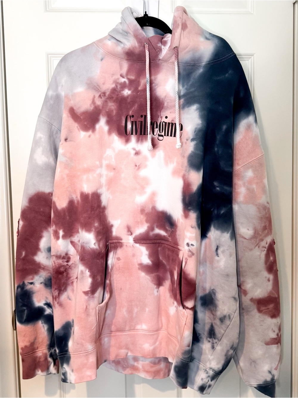 Civil Regime Men's Tie-Dye Crewneck Hoodie NWT - Pink & Navy XXL